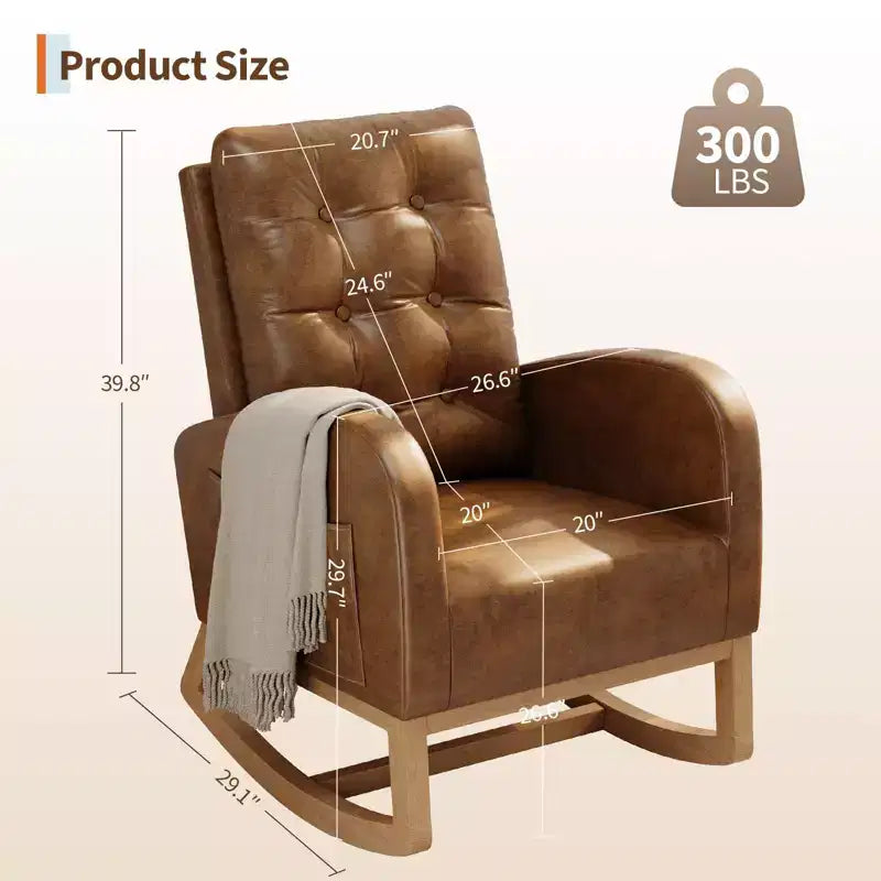 Moderna mecedora para guardería, mecedora tapizada con bolsillo lateral y patas de madera, cómoda mecedora para sala de estar, dormitorio