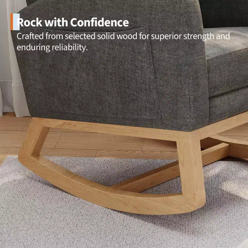 Moderna mecedora para guardería, mecedora tapizada con bolsillo lateral y patas de madera, cómoda mecedora para sala de estar, dormitorio