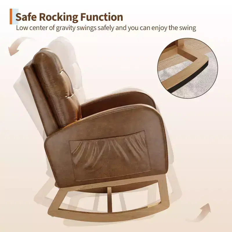 Moderna mecedora para guardería, mecedora tapizada con bolsillo lateral y patas de madera, cómoda mecedora para sala de estar, dormitorio