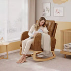 Moderna mecedora para guardería, mecedora tapizada con bolsillo lateral y patas de madera, cómoda mecedora para sala de estar, dormitorio