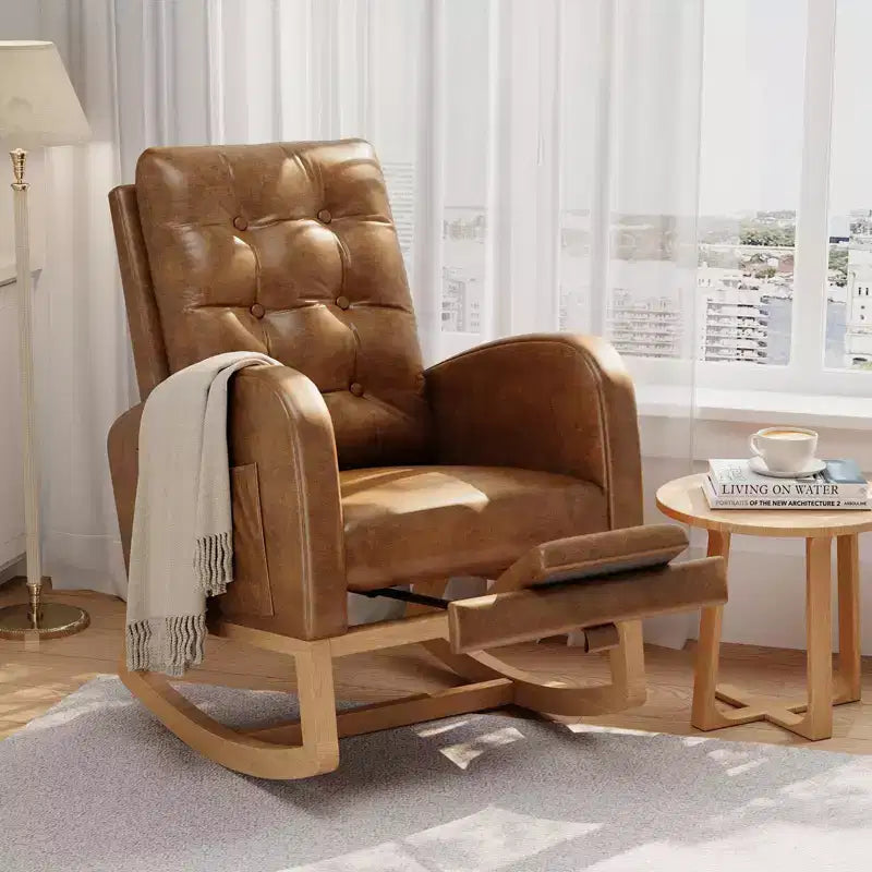 Moderna mecedora para guardería, mecedora tapizada con bolsillo lateral y patas de madera, cómoda mecedora para sala de estar, dormitorio