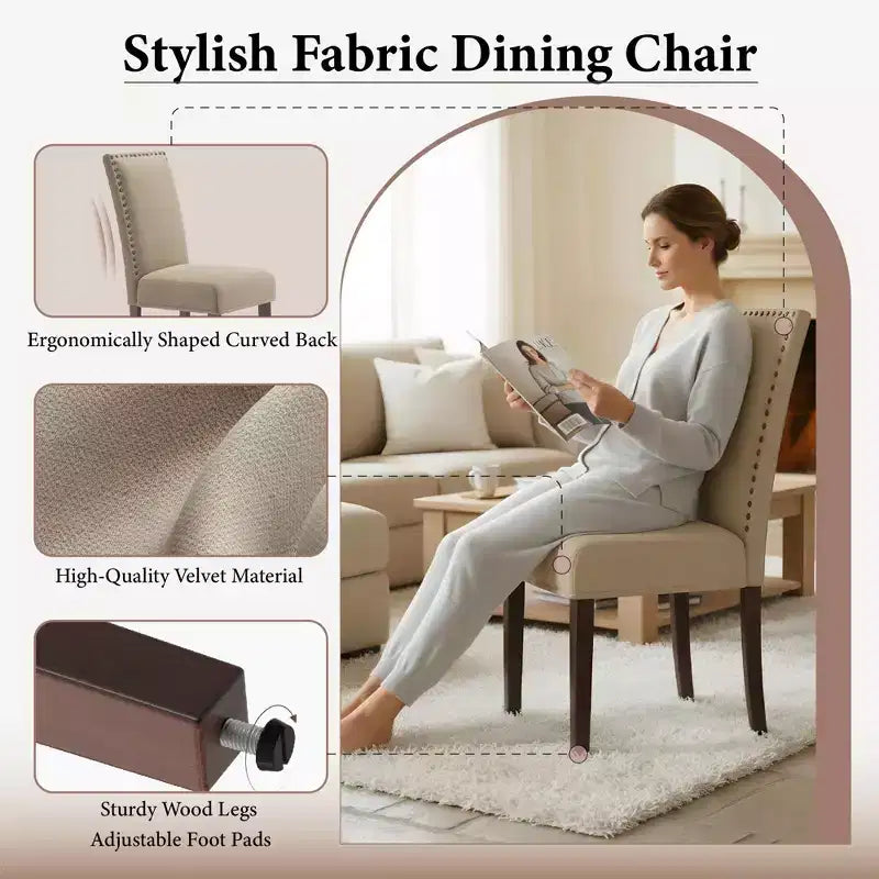 Sillas de comedor ergonómicas de terciopelo con cojín grueso y patas de madera maciza para comedor y sala de estar