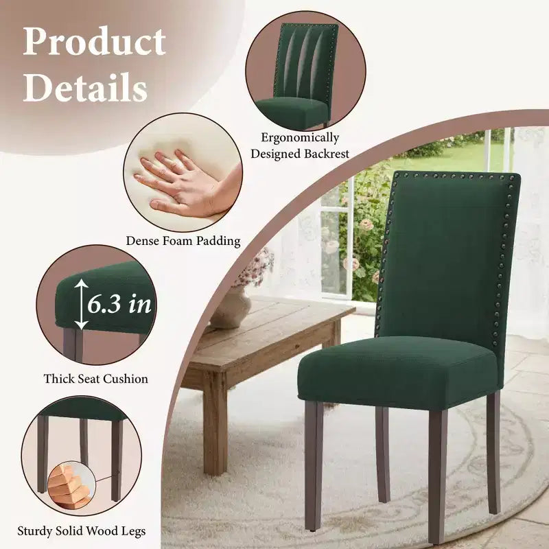 Sillas de comedor ergonómicas de terciopelo con cojín grueso y patas de madera maciza para comedor y sala de estar