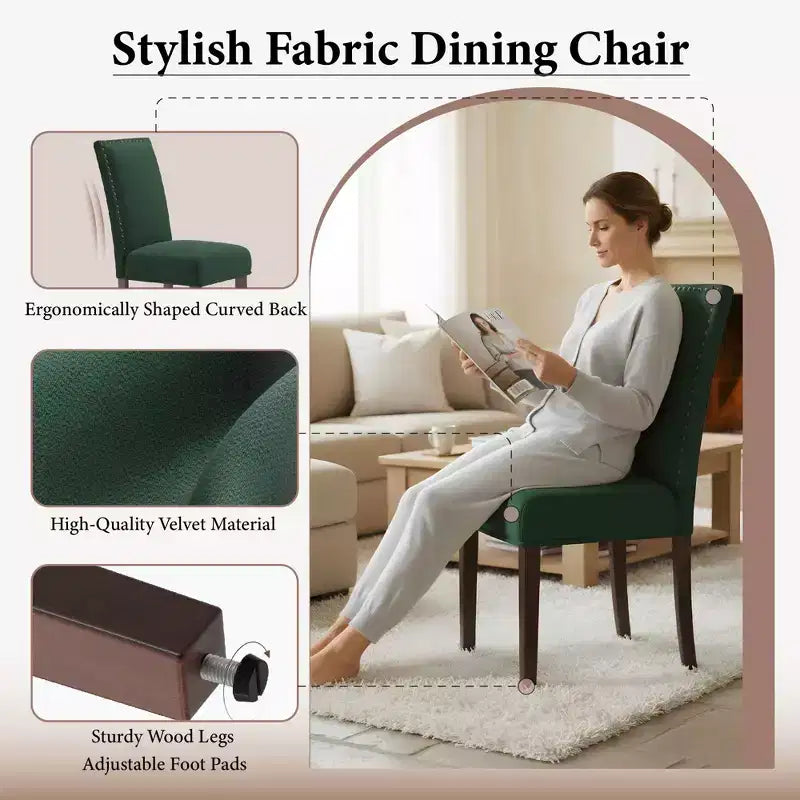Sillas de comedor ergonómicas de terciopelo con cojín grueso y patas de madera maciza para comedor y sala de estar