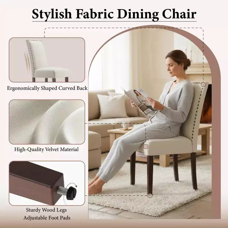 Sillas de comedor ergonómicas de terciopelo con cojín grueso y patas de madera maciza para comedor y sala de estar
