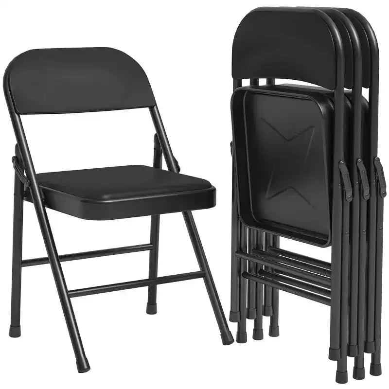 8 sillas de comedor plegables con asiento y respaldo acolchados, sillas de acero apilables