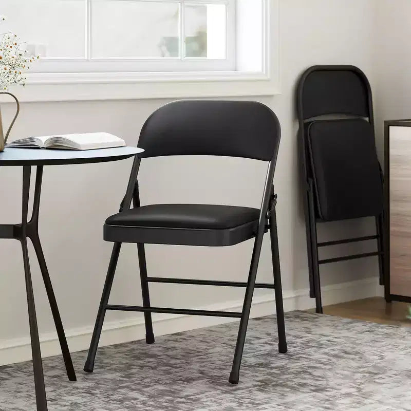 8 sillas de comedor plegables con asiento y respaldo acolchados, sillas de acero apilables