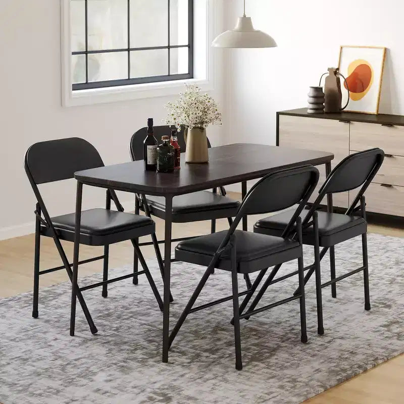 8 sillas de comedor plegables con asiento y respaldo acolchados, sillas de acero apilables