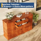 Aparador Estriado, Alacena de 58 pulgadas con 4 Puertas y 2 Cajones, Mueble de Almacenamiento, Mesa Consola de Cocina con Tiradores Dorados, Barra de Café y Credenza