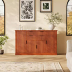 Aparador Estriado, Alacena de 58 pulgadas con 4 Puertas y 2 Cajones, Mueble de Almacenamiento, Mesa Consola de Cocina con Tiradores Dorados, Barra de Café y Credenza