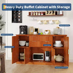 Aparador Estriado, Alacena de 58 pulgadas con 4 Puertas y 2 Cajones, Mueble de Almacenamiento, Mesa Consola de Cocina con Tiradores Dorados, Barra de Café y Credenza