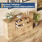 Aparador Estriado, Alacena de 58 pulgadas con 4 Puertas y 2 Cajones, Mueble de Almacenamiento, Mesa Consola de Cocina con Tiradores Dorados, Barra de Café y Credenza
