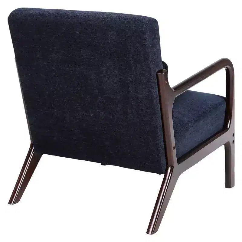 Sillón tapizado de estilo moderno de mediados de siglo con estructura de madera maciza y cojín lumbar