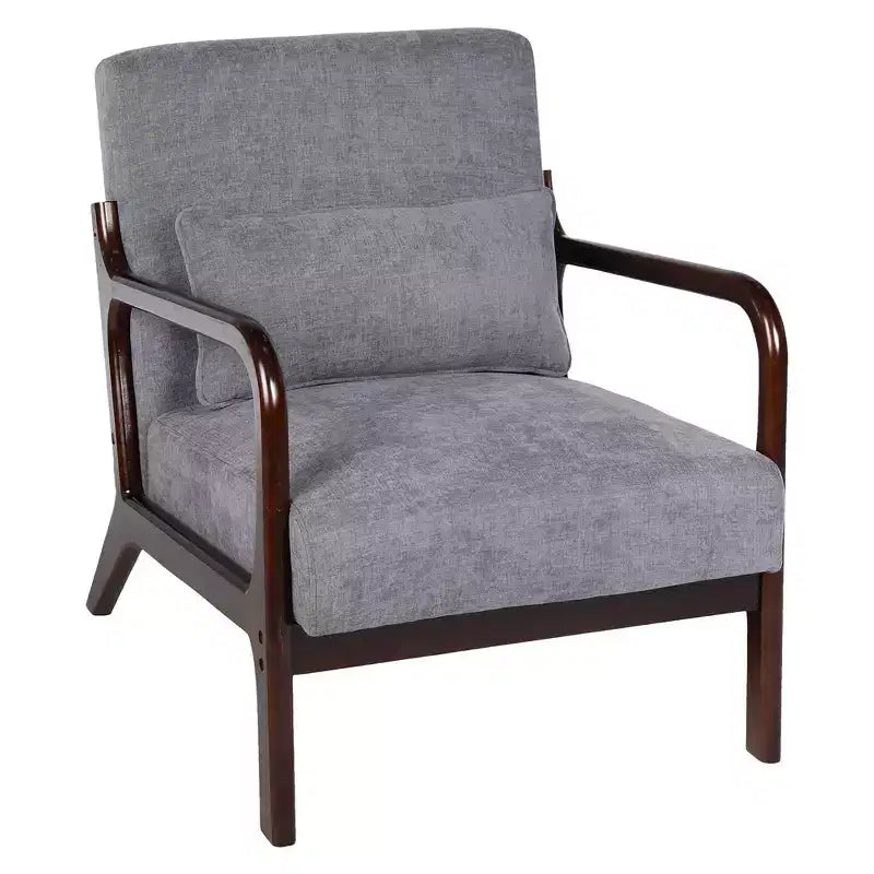 Sillón tapizado de estilo moderno de mediados de siglo con estructura de madera maciza y cojín lumbar