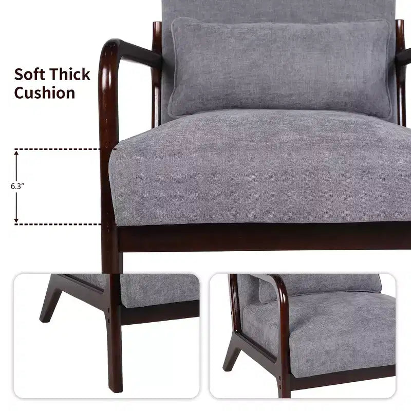 Sillón tapizado de estilo moderno de mediados de siglo con estructura de madera maciza y cojín lumbar