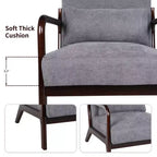 Sillón tapizado de estilo moderno de mediados de siglo con estructura de madera maciza y cojín lumbar