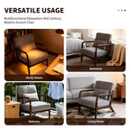Sillón tapizado de estilo moderno de mediados de siglo con estructura de madera maciza y cojín lumbar