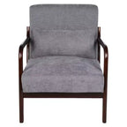 Sillón tapizado de estilo moderno de mediados de siglo con estructura de madera maciza y cojín lumbar