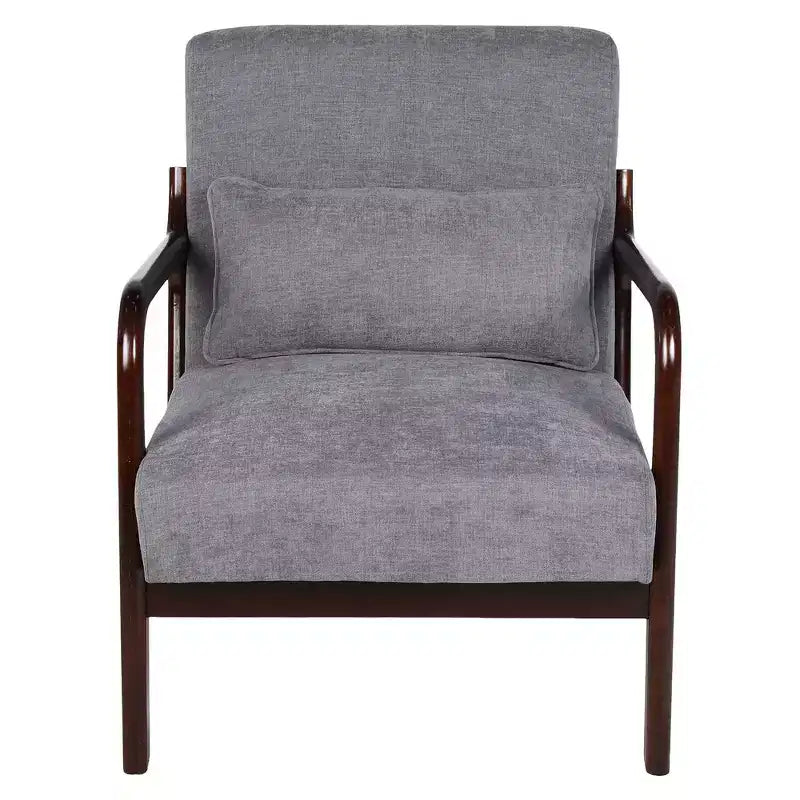 Sillón tapizado de estilo moderno de mediados de siglo con estructura de madera maciza y cojín lumbar