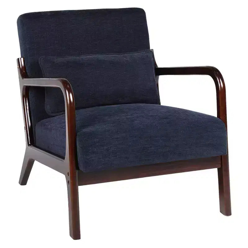 Sillón tapizado de estilo moderno de mediados de siglo con estructura de madera maciza y cojín lumbar
