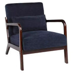 Sillón tapizado de estilo moderno de mediados de siglo con estructura de madera maciza y cojín lumbar