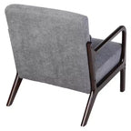 Sillón tapizado de estilo moderno de mediados de siglo con estructura de madera maciza y cojín lumbar
