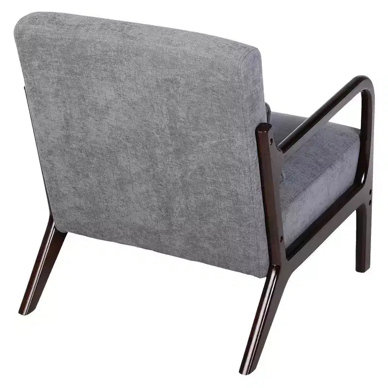 Sillón tapizado de estilo moderno de mediados de siglo con estructura de madera maciza y cojín lumbar
