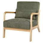 Sillón tapizado de estilo moderno de mediados de siglo con estructura de madera maciza y cojín lumbar
