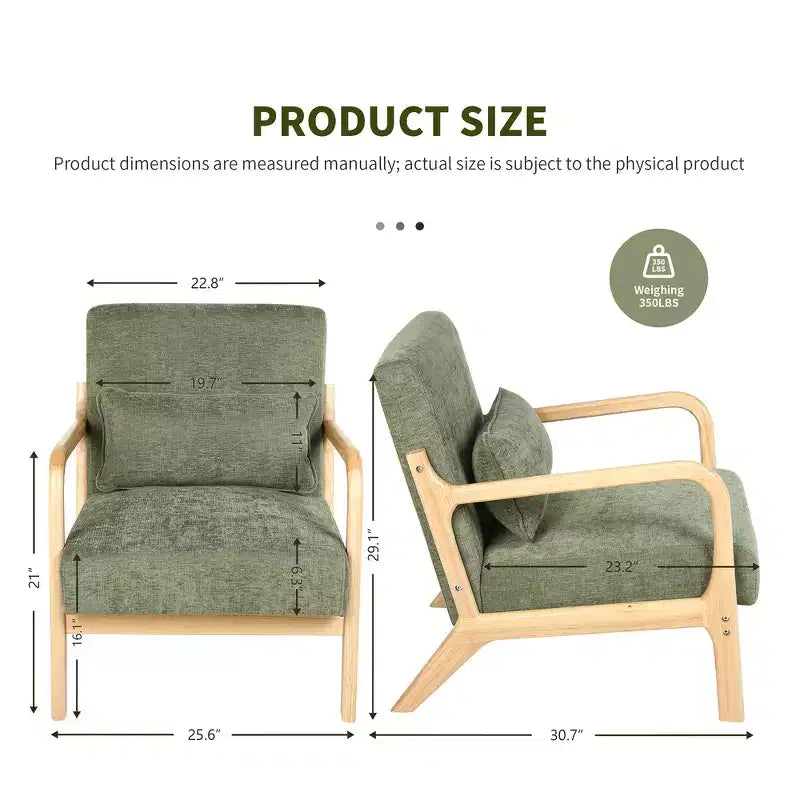 Sillón tapizado de estilo moderno de mediados de siglo con estructura de madera maciza y cojín lumbar