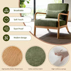 Sillón tapizado de estilo moderno de mediados de siglo con estructura de madera maciza y cojín lumbar