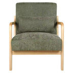 Sillón tapizado de estilo moderno de mediados de siglo con estructura de madera maciza y cojín lumbar
