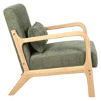 Sillón tapizado de estilo moderno de mediados de siglo con estructura de madera maciza y cojín lumbar