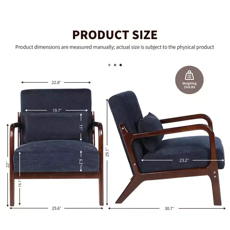 Sillón tapizado de estilo moderno de mediados de siglo con estructura de madera maciza y cojín lumbar