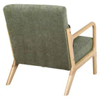 Sillón tapizado de estilo moderno de mediados de siglo con estructura de madera maciza y cojín lumbar