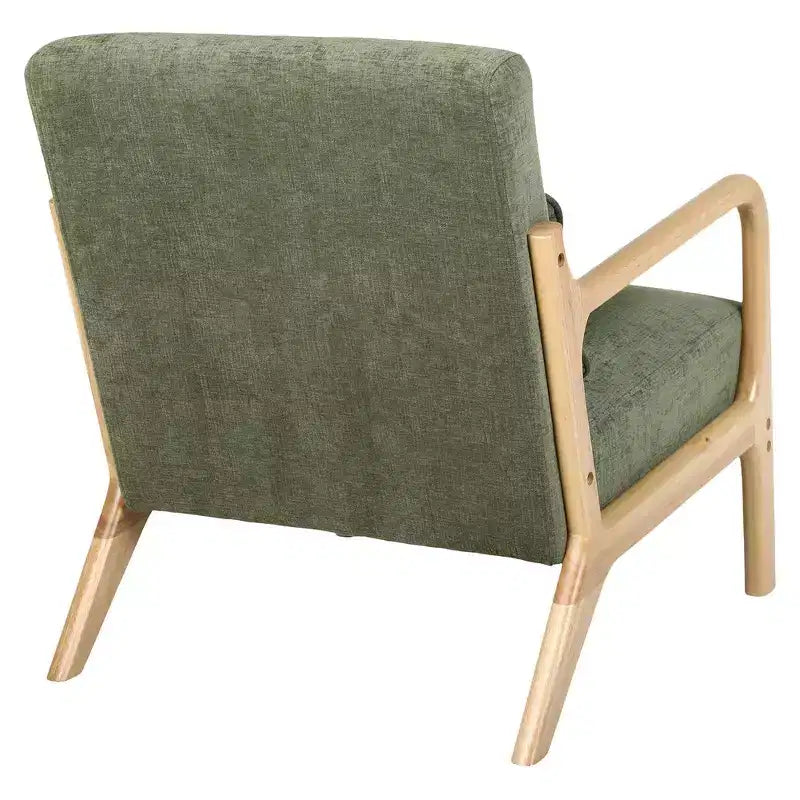 Sillón tapizado de estilo moderno de mediados de siglo con estructura de madera maciza y cojín lumbar