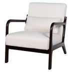 Sillón tapizado de estilo moderno de mediados de siglo con estructura de madera maciza y cojín lumbar