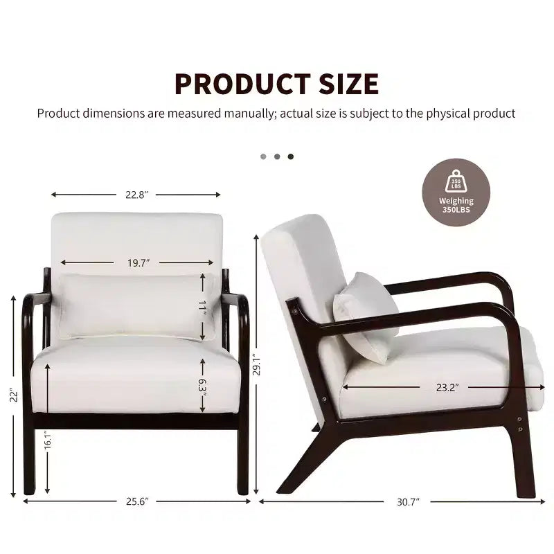 Sillón tapizado de estilo moderno de mediados de siglo con estructura de madera maciza y cojín lumbar
