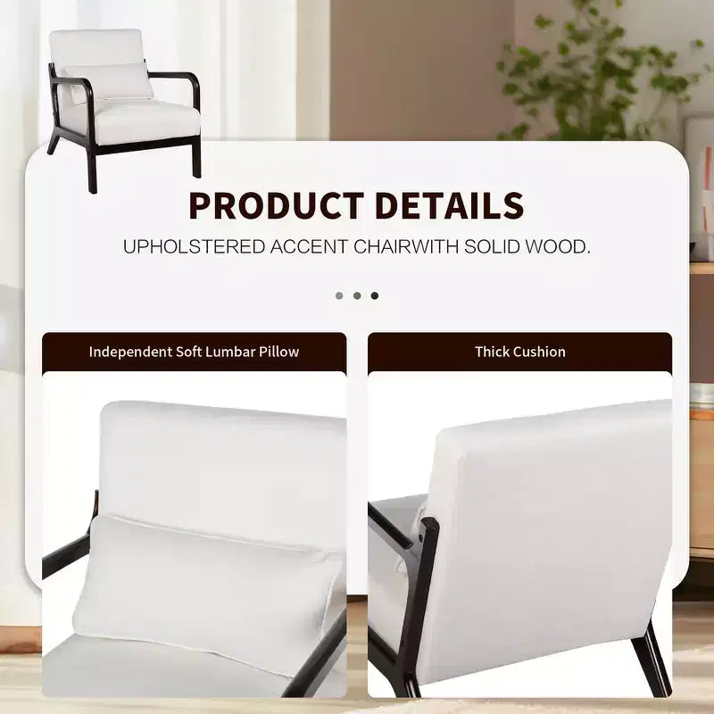 Sillón tapizado de estilo moderno de mediados de siglo con estructura de madera maciza y cojín lumbar