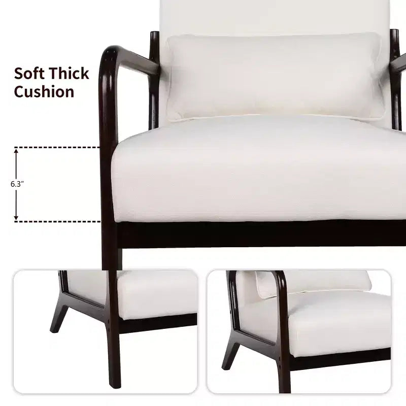 Sillón tapizado de estilo moderno de mediados de siglo con estructura de madera maciza y cojín lumbar