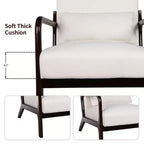Sillón tapizado de estilo moderno de mediados de siglo con estructura de madera maciza y cojín lumbar