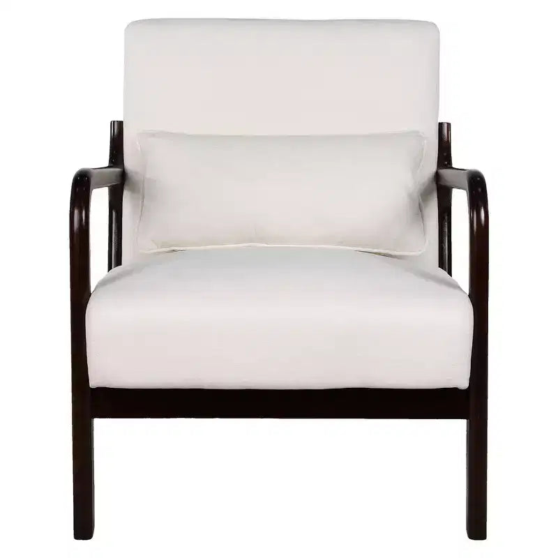 Sillón tapizado de estilo moderno de mediados de siglo con estructura de madera maciza y cojín lumbar