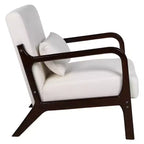 Sillón tapizado de estilo moderno de mediados de siglo con estructura de madera maciza y cojín lumbar