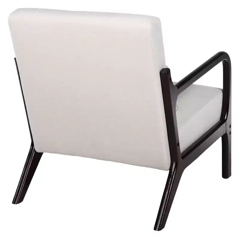 Sillón tapizado de estilo moderno de mediados de siglo con estructura de madera maciza y cojín lumbar