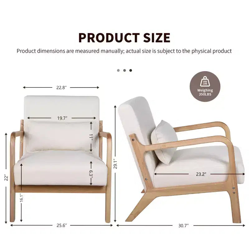 Sillón tapizado de estilo moderno de mediados de siglo con estructura de madera maciza y cojín lumbar