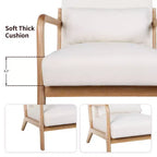 Sillón tapizado de estilo moderno de mediados de siglo con estructura de madera maciza y cojín lumbar