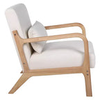 Sillón tapizado de estilo moderno de mediados de siglo con estructura de madera maciza y cojín lumbar