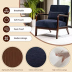 Sillón tapizado de estilo moderno de mediados de siglo con estructura de madera maciza y cojín lumbar