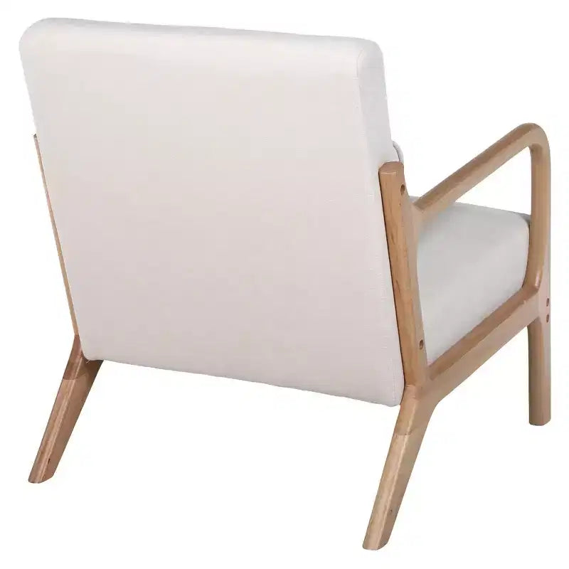 Sillón tapizado de estilo moderno de mediados de siglo con estructura de madera maciza y cojín lumbar