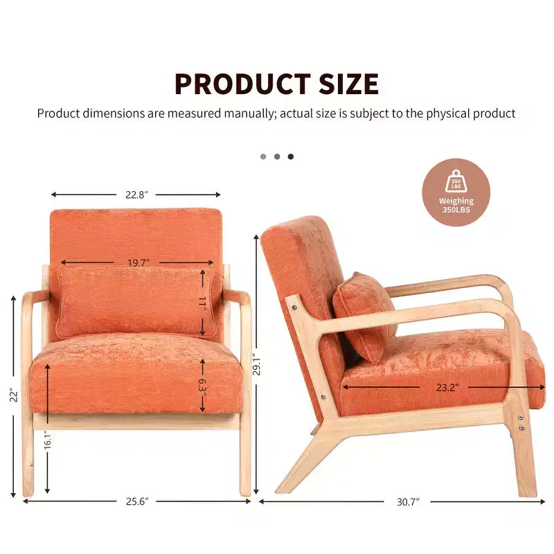 Sillón tapizado de estilo moderno de mediados de siglo con estructura de madera maciza y cojín lumbar
