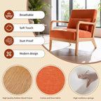 Sillón tapizado de estilo moderno de mediados de siglo con estructura de madera maciza y cojín lumbar